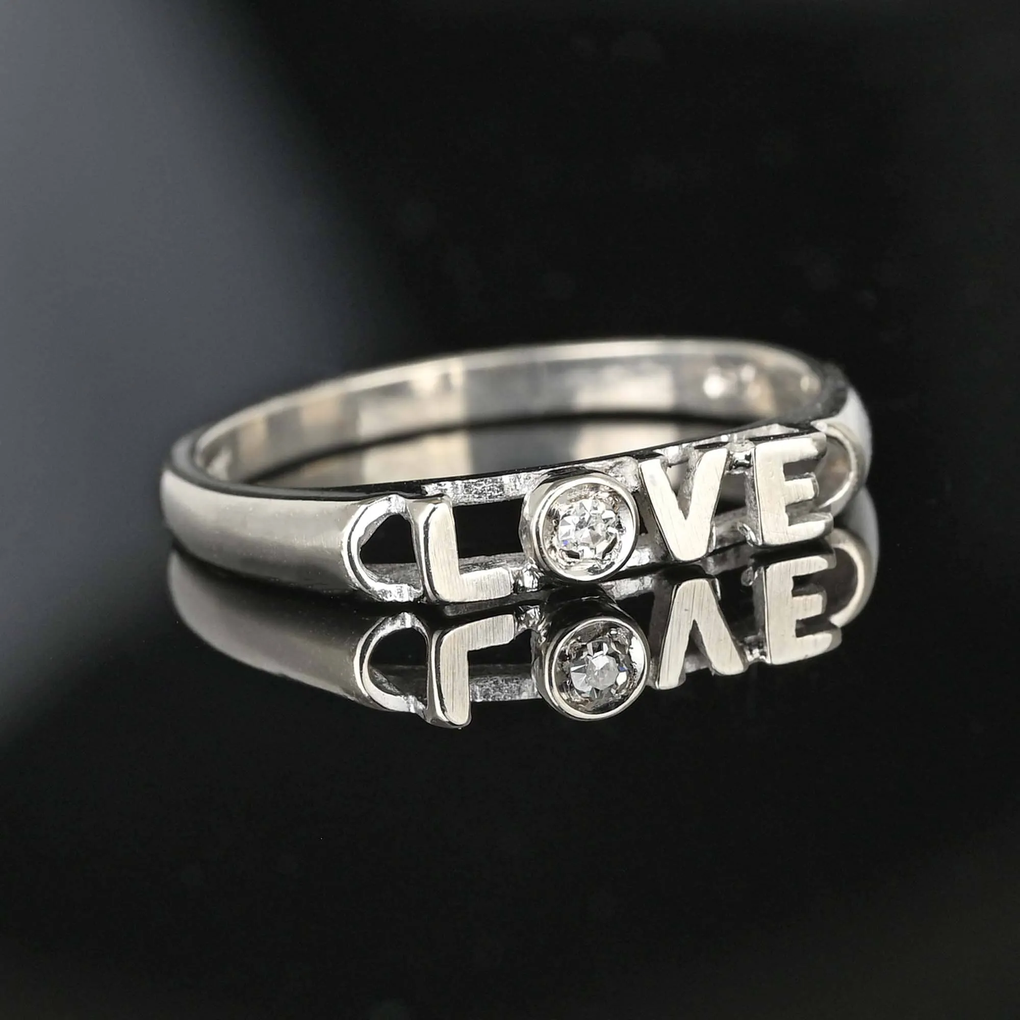 Unique 14K White Gold Diamond Cutout LOVE Ring