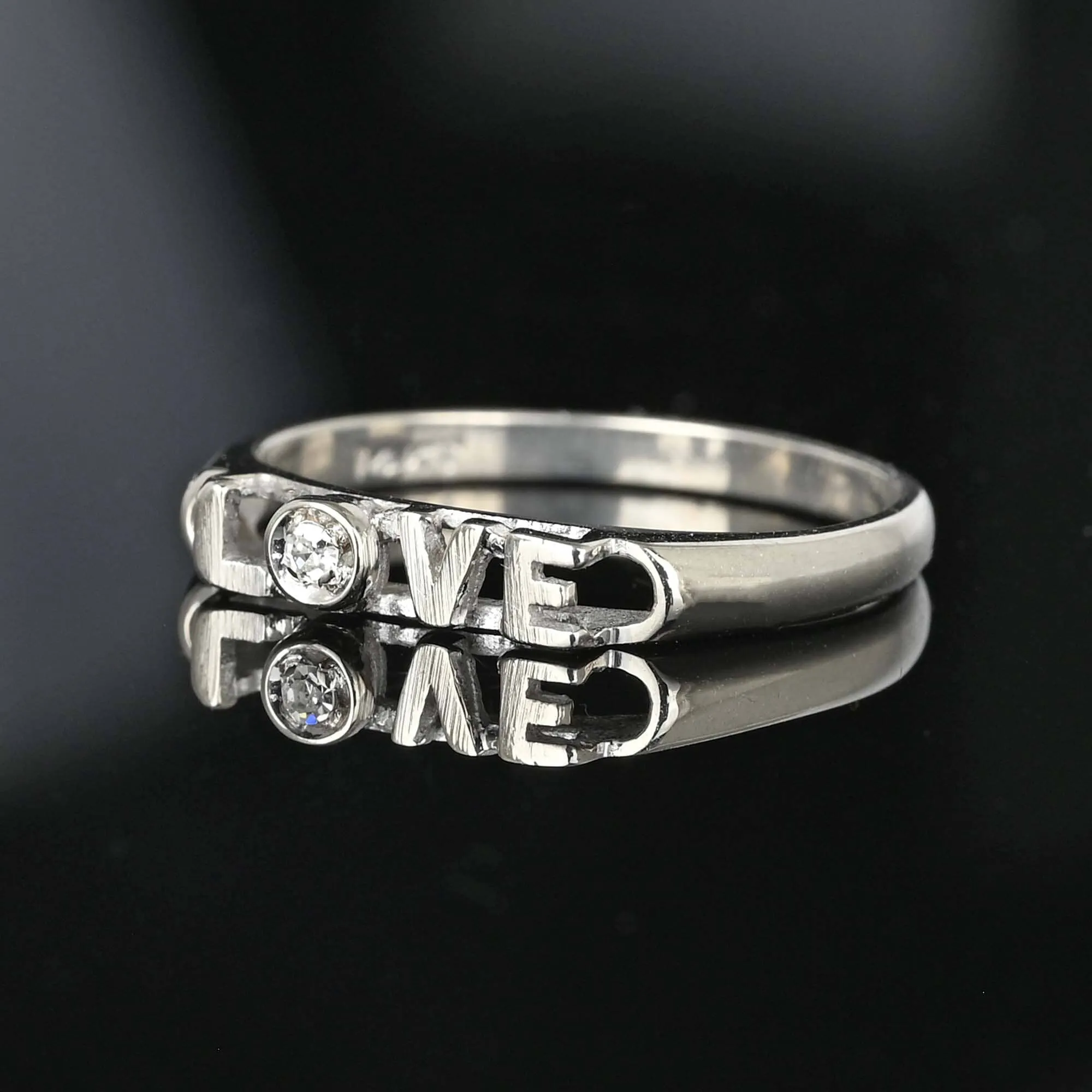 Unique 14K White Gold Diamond Cutout LOVE Ring