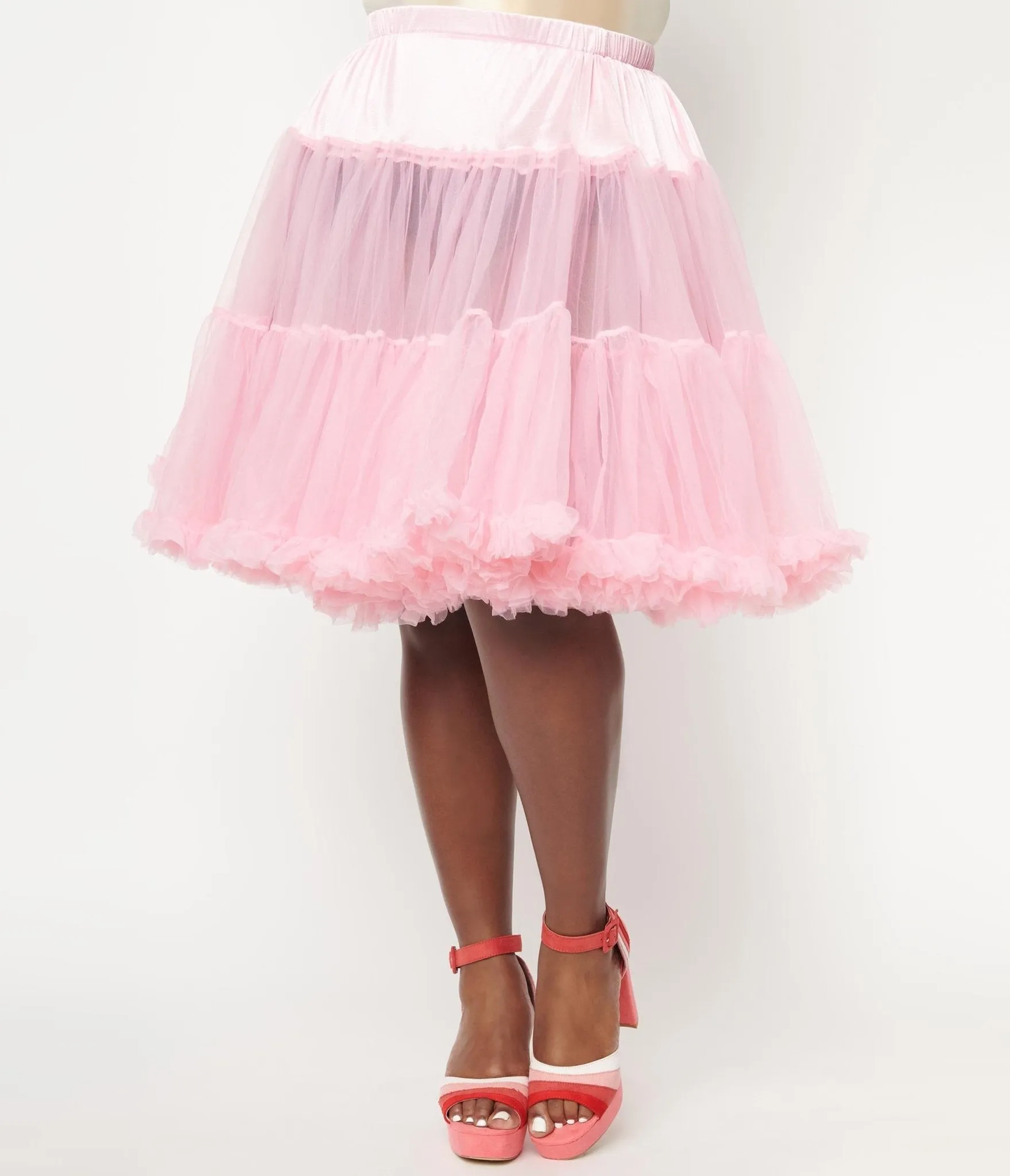 Unique Vintage Plus Size Light Pink Ruffled Chiffon Petticoat Crinoline