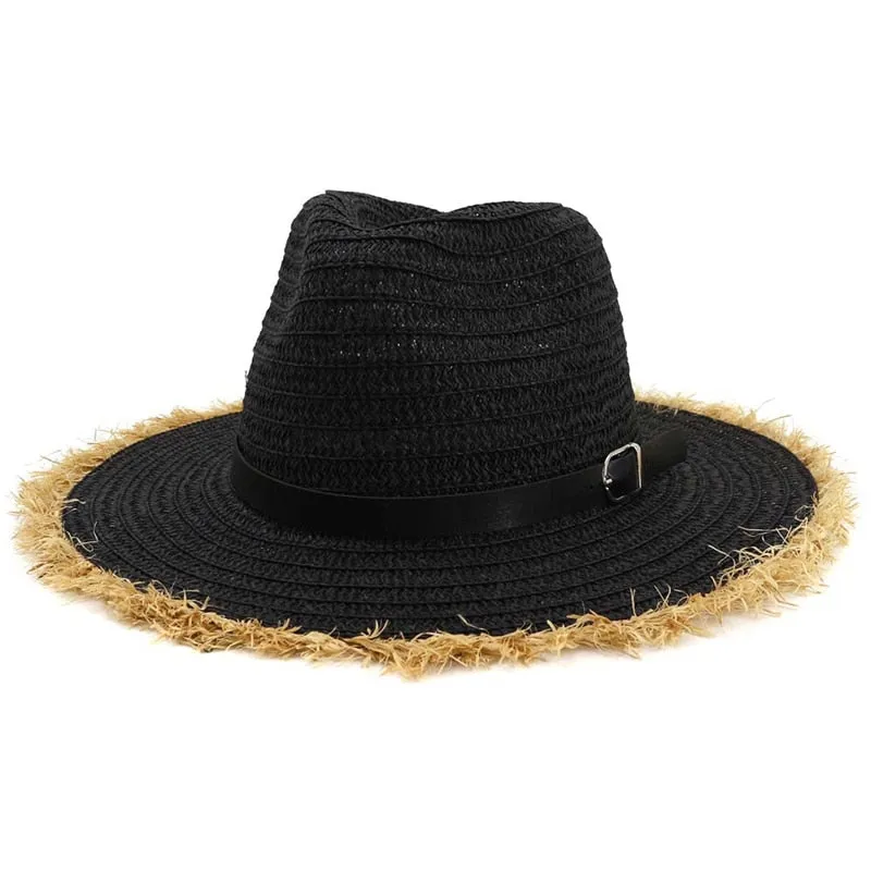 Unisex Summer Casual Belt Buckle Furry Wide Brim Jazz Fedora Hat