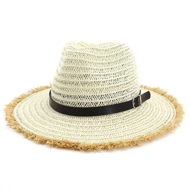 Unisex Summer Casual Belt Buckle Furry Wide Brim Jazz Fedora Hat