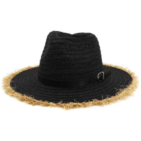 Unisex Summer Casual Belt Buckle Furry Wide Brim Jazz Fedora Hat