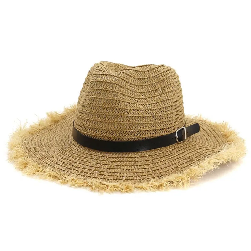 Unisex Summer Casual Belt Buckle Furry Wide Brim Jazz Fedora Hat