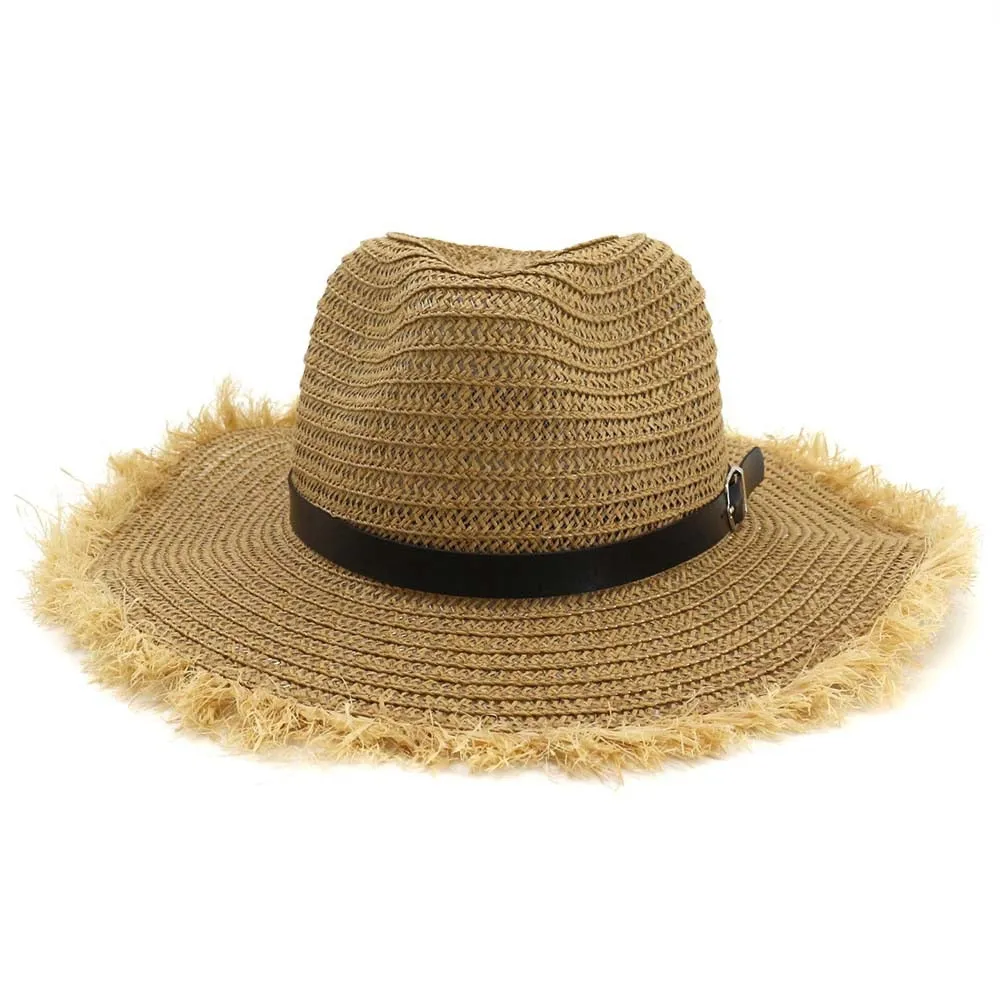 Unisex Summer Casual Belt Buckle Furry Wide Brim Jazz Fedora Hat