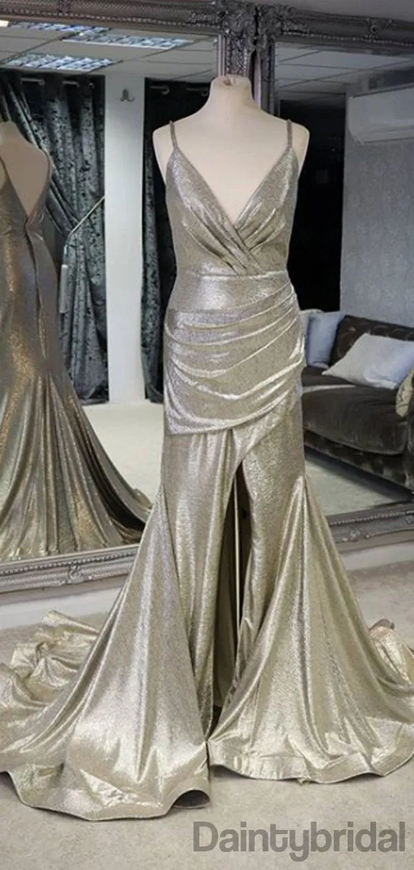 V-neck Sequin Mermaid Side Slit Prom Dresses With Sweep Train.DB10131