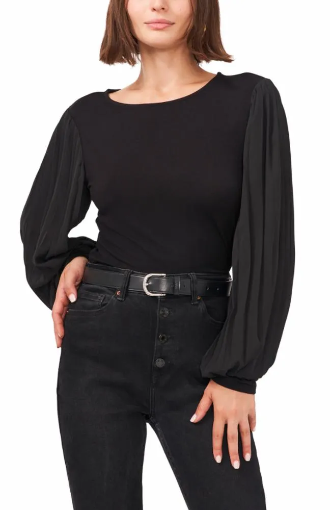 Vince Camuto Apparel L/S MIX MEDIA TOP W CHIFFON SL 60/RICH BLACK