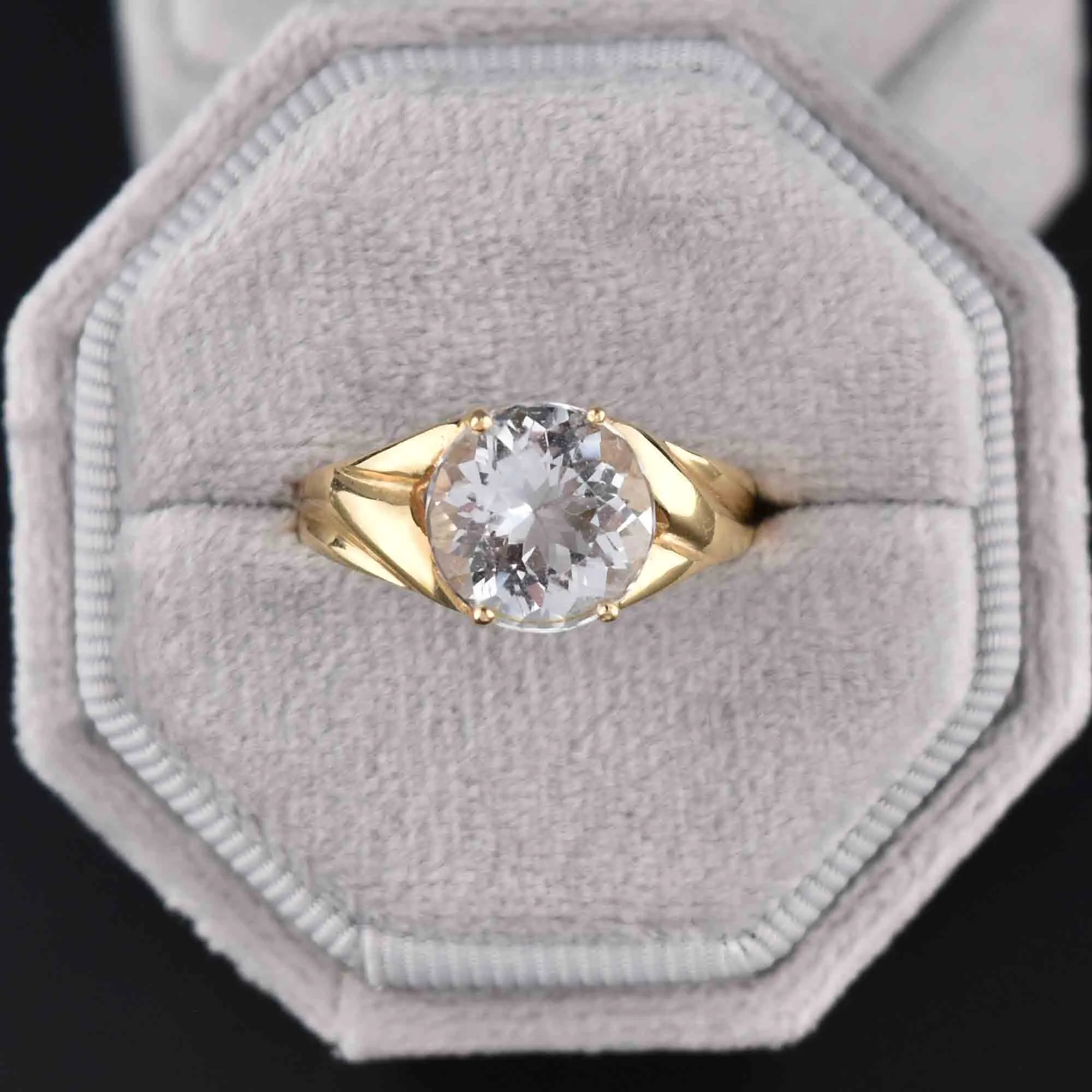 Vintage 14K Gold Solitaire Aquamarine Ring, Sz 9