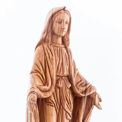 Virgin Mary Our Lady of Grace Statute, 22.8 Carved from the Holy Land Olive Wood