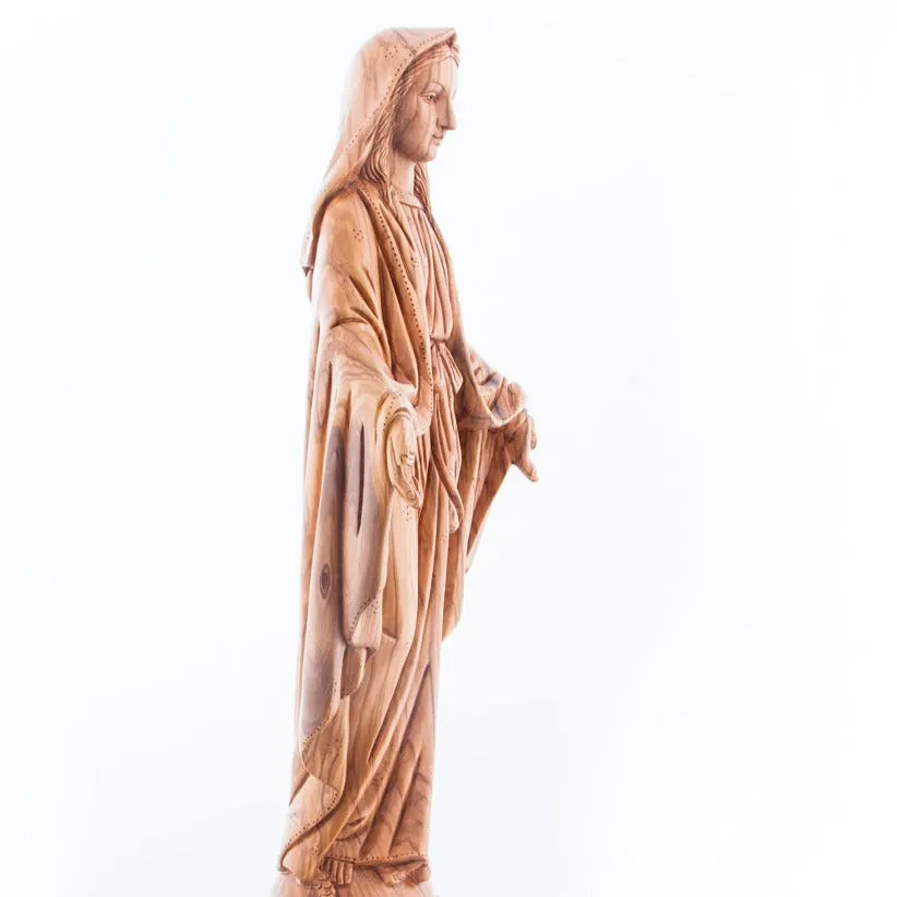 Virgin Mary Our Lady of Grace Statute, 22.8 Carved from the Holy Land Olive Wood