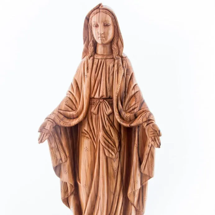 Virgin Mary Our Lady of Grace Statute, 22.8 Carved from the Holy Land Olive Wood