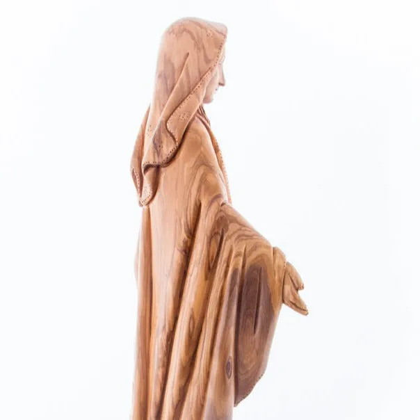 Virgin Mary Our Lady of Grace Statute, 22.8 Carved from the Holy Land Olive Wood