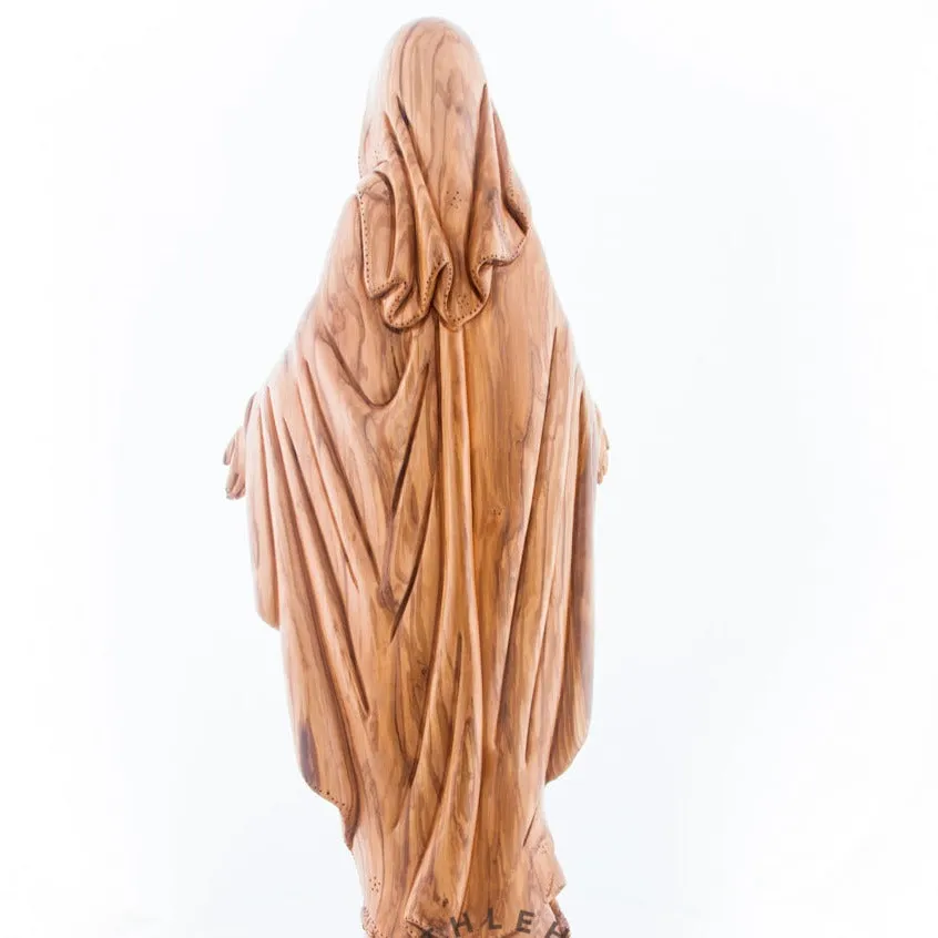 Virgin Mary Our Lady of Grace Statute, 22.8 Carved from the Holy Land Olive Wood