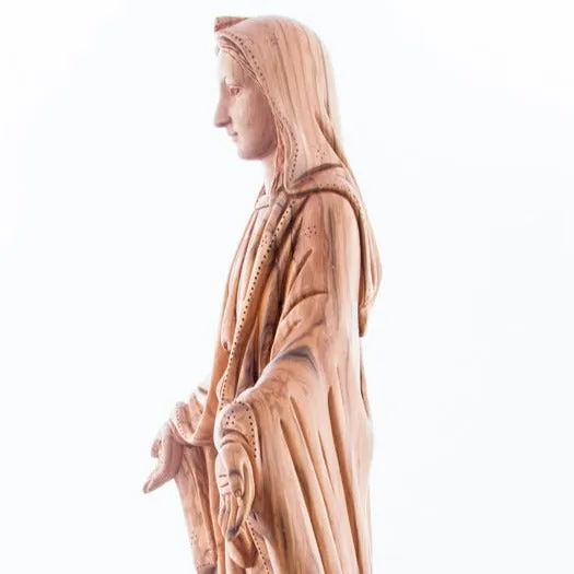 Virgin Mary Our Lady of Grace Statute, 22.8 Carved from the Holy Land Olive Wood