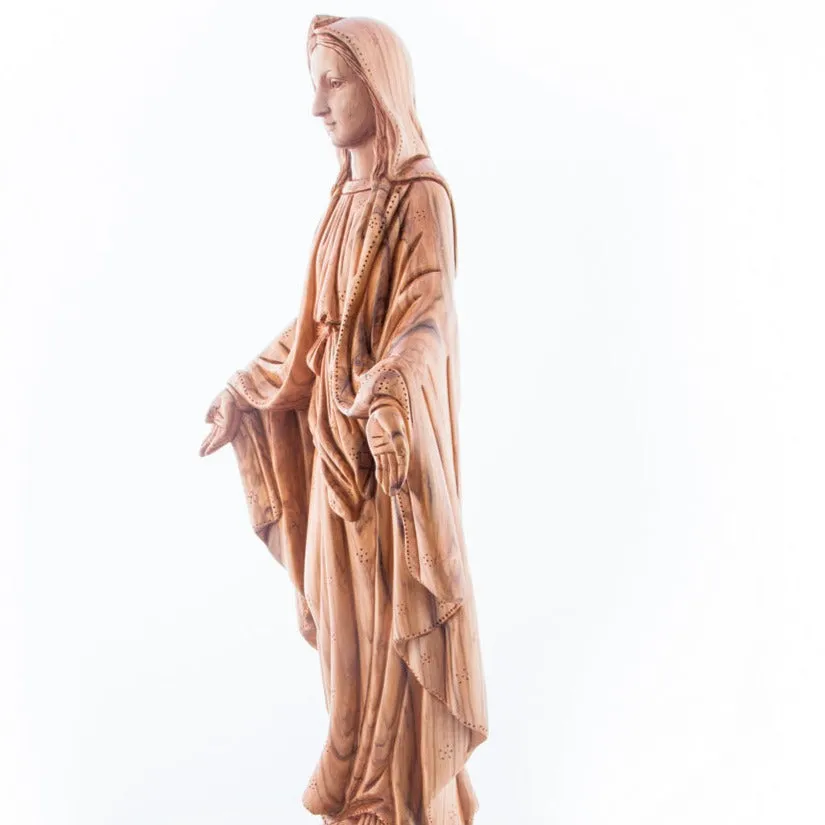 Virgin Mary Our Lady of Grace Statute, 22.8 Carved from the Holy Land Olive Wood