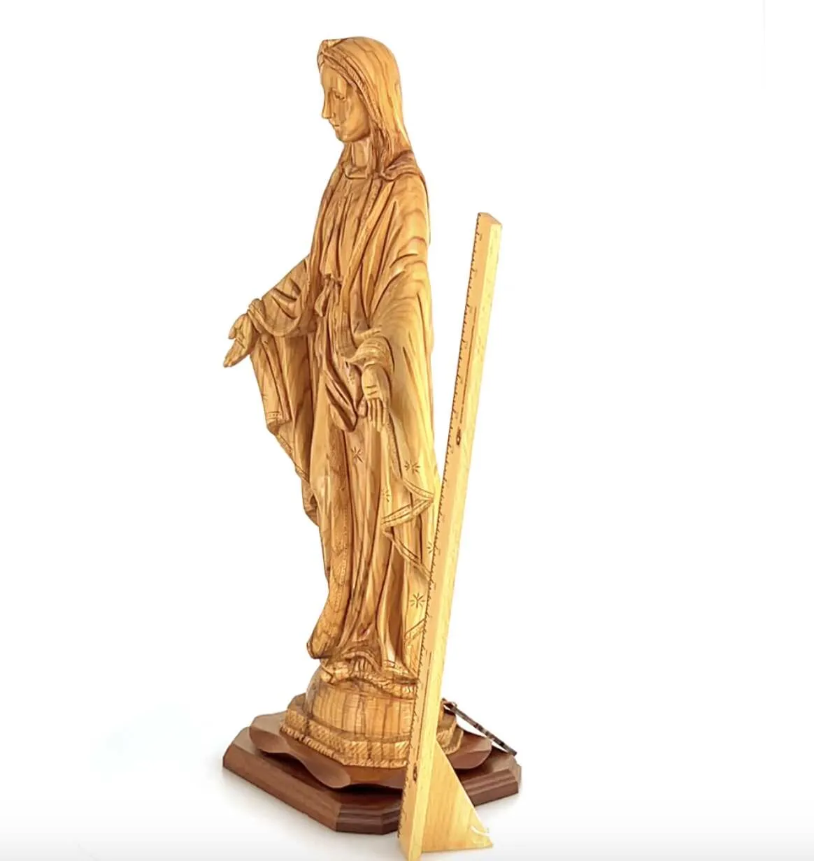 Virgin Mary Our Lady of Grace Statute, 22.8 Carved from the Holy Land Olive Wood