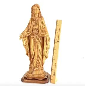 Virgin Mary Our Lady of Grace Statute, 22.8 Carved from the Holy Land Olive Wood