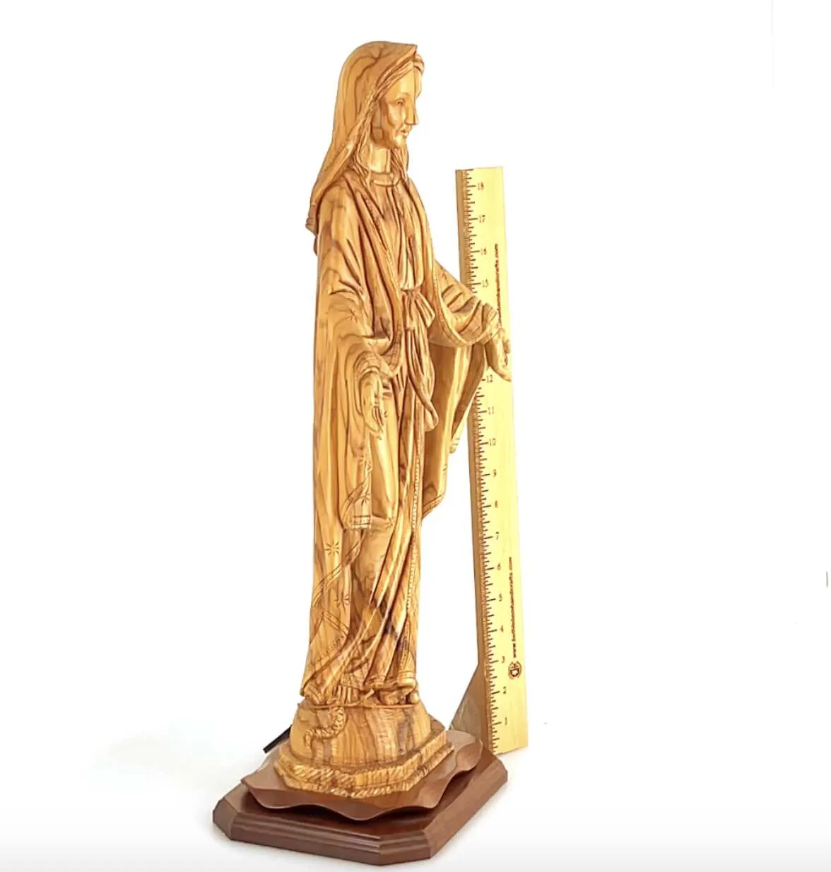 Virgin Mary Our Lady of Grace Statute, 22.8 Carved from the Holy Land Olive Wood