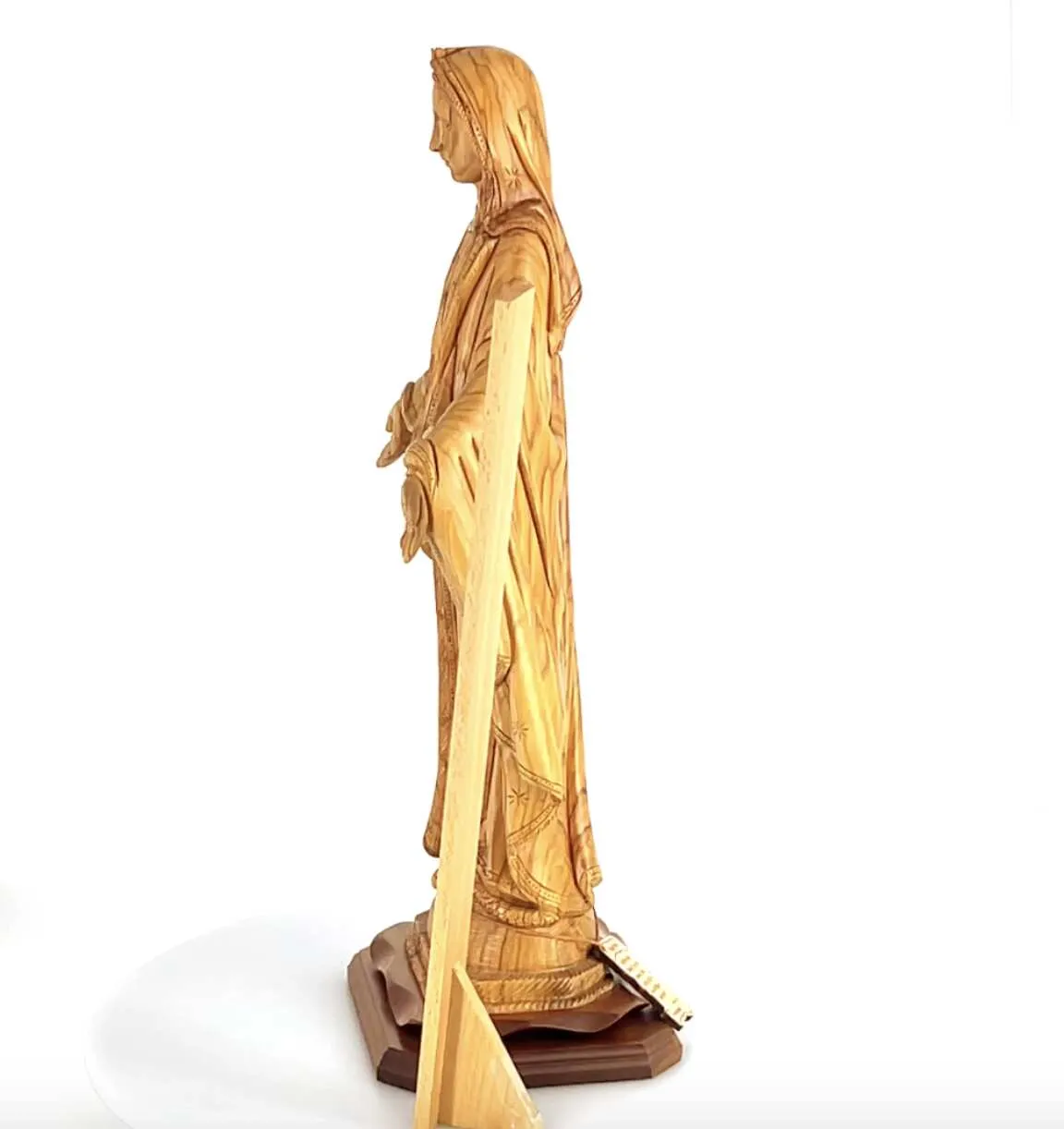 Virgin Mary Our Lady of Grace Statute, 22.8 Carved from the Holy Land Olive Wood