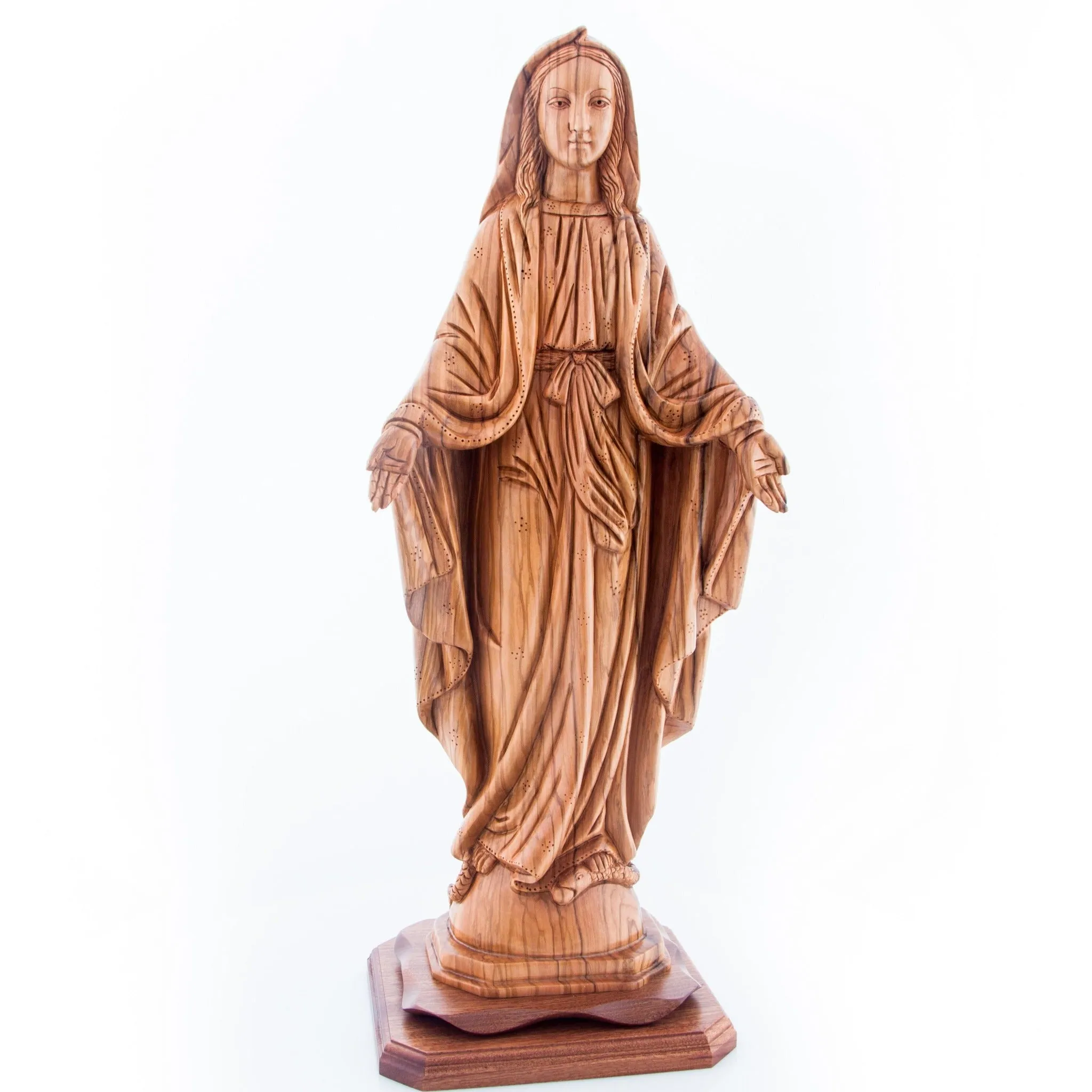 Virgin Mary Our Lady of Grace Statute, 22.8 Carved from the Holy Land Olive Wood