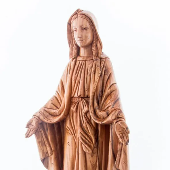 Virgin Mary Our Lady of Grace Statute, 22.8 Carved from the Holy Land Olive Wood