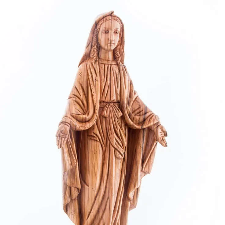 Virgin Mary Our Lady of Grace Statute, 22.8 Carved from the Holy Land Olive Wood