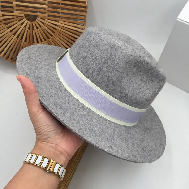 White Light Purple Double Black Color Metal Logo Jazz Fedora Panama Hat