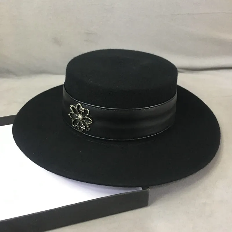 Winter British Fashion Black Wool Ceiling Large Eaves Edition Fedora Hat