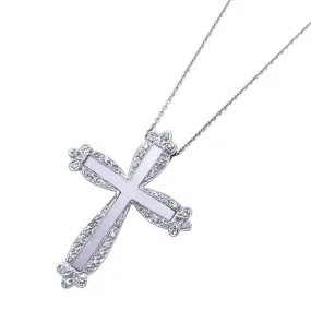 Womens Mother of Pearl Antique Cross and Chain 14K White Gold