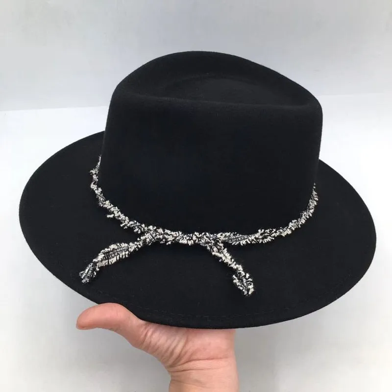 Women's Wide-Brim Jazz French Style Wool Felt Fedora Hat for Women