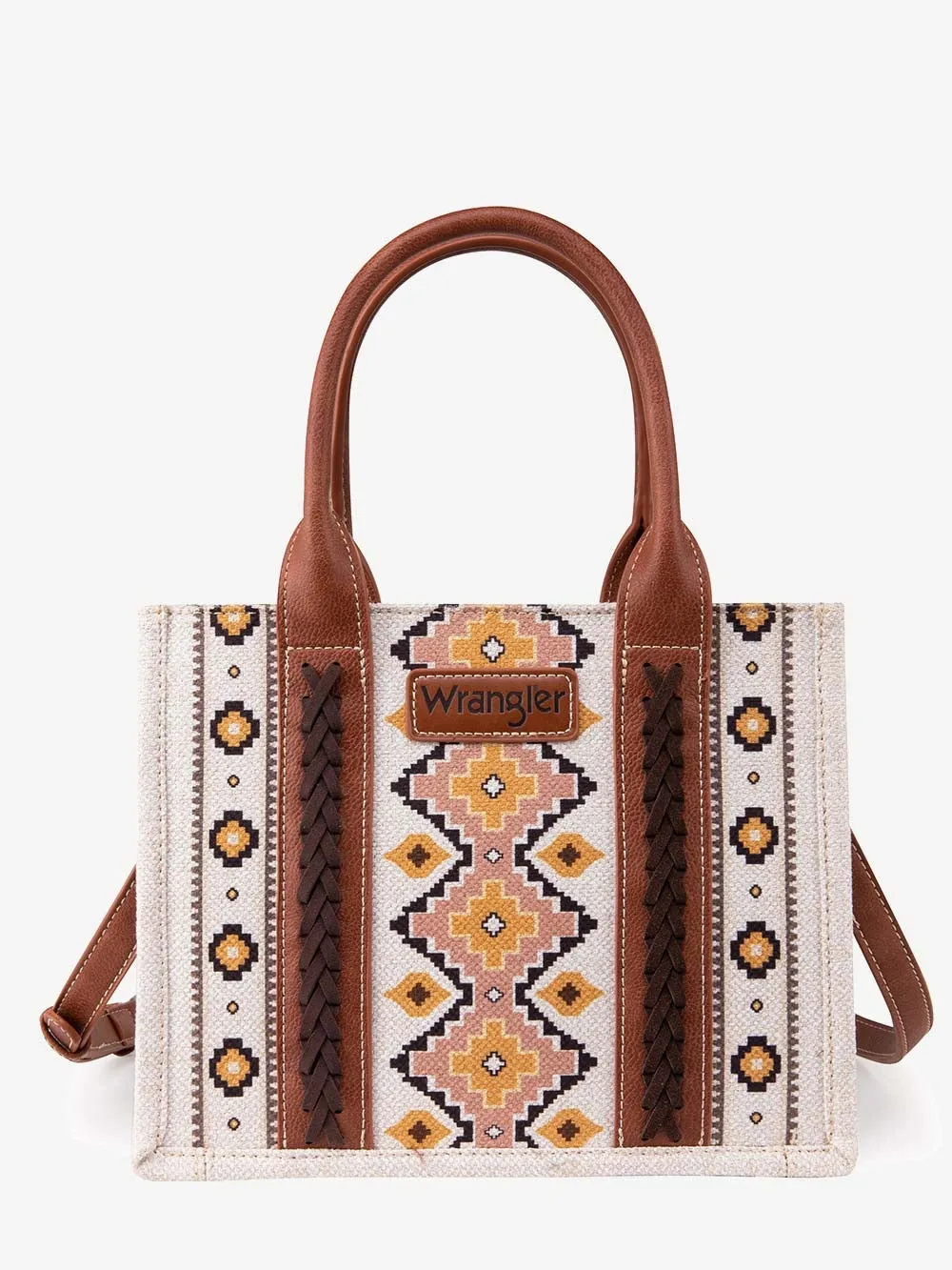 Wrangler Southwestern Dual Sided Print Crossbody Canvas Tote-Coffee