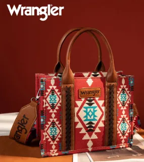 Wrangler Southwestern Print Small Canvas Tote/Crossbody -Burgundy