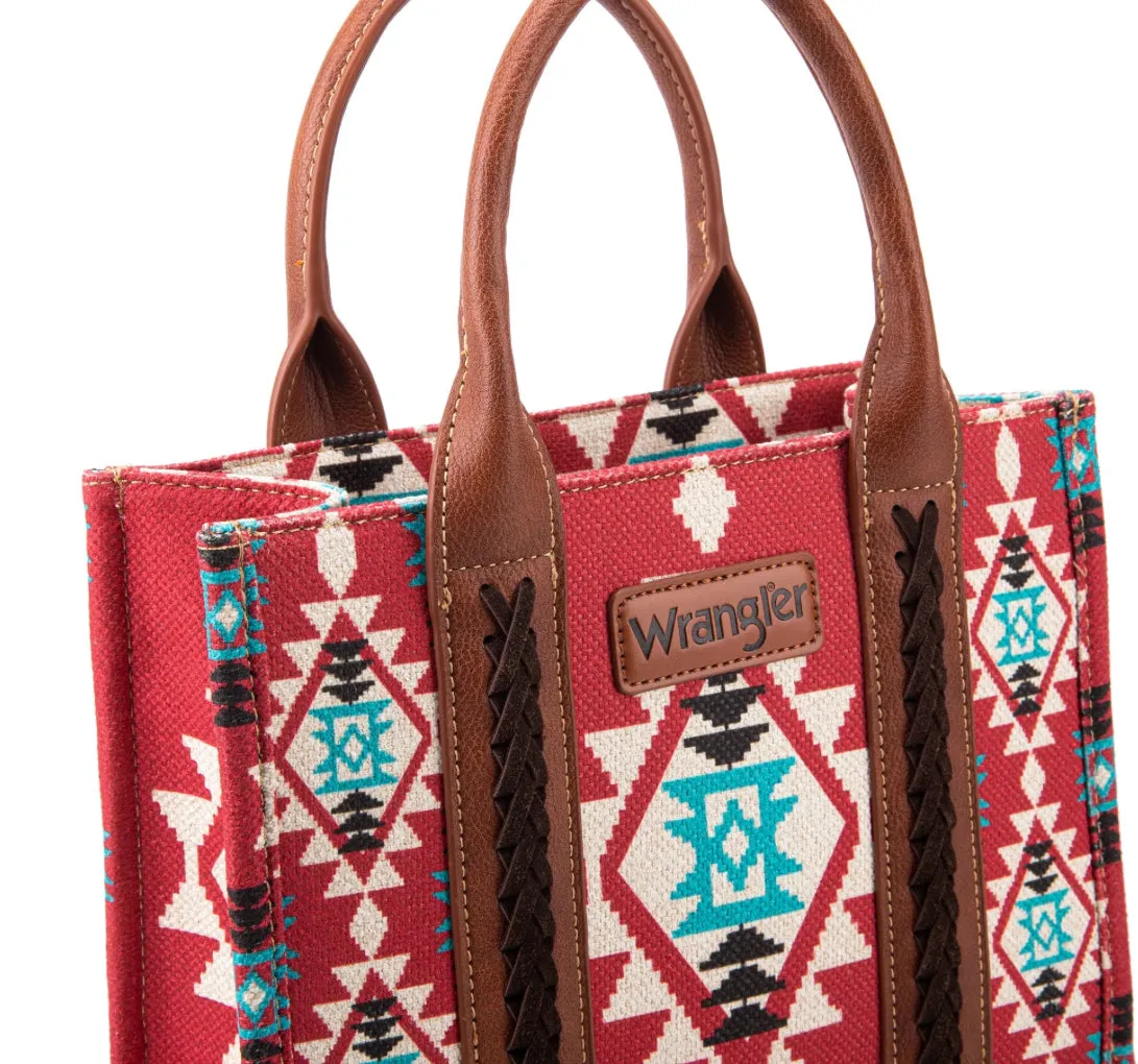 Wrangler Southwestern Print Small Canvas Tote/Crossbody -Burgundy