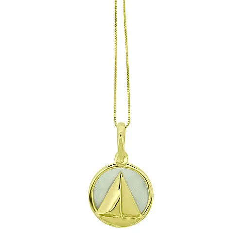 Yellow Gold and Mother of Pearl Sailboat Pendant